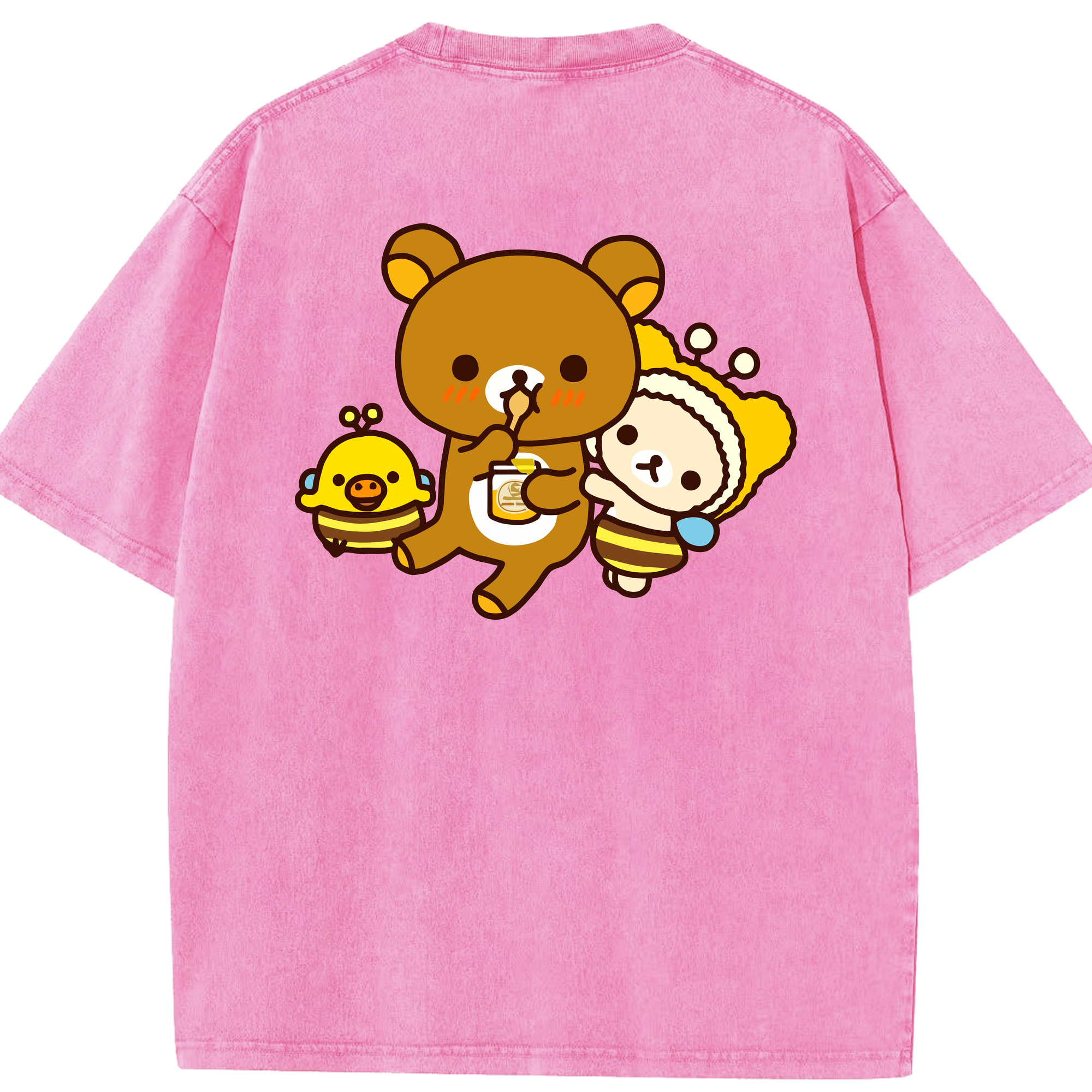 （画像用） リラックマ リラックマ キイロイトリ Rilakkuma Korilakkuma Kiiroitori 綿100% ヴィンテージ風 半袖Tシャツ（背面プリント）